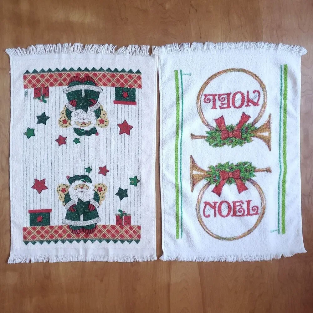 Vintage Lot of 4 Christmas Hand Dish Kitchen Terry Cloth Towels Made in USA
